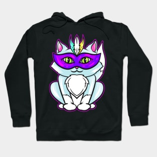 Cute Kawaii Cat With Purple Mask For Mardi Gras Hoodie